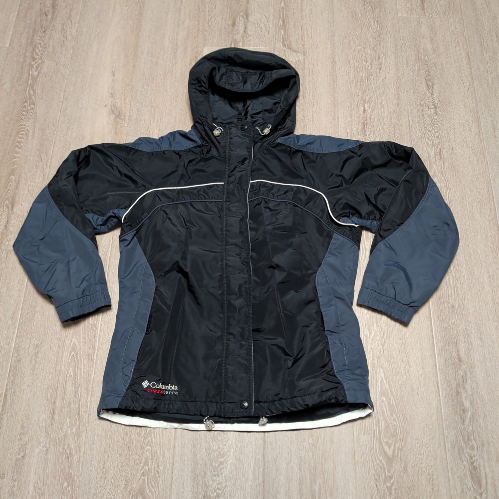 Vintage Columbia Crossterra Jacket Womens L Black Blue Hooded Interchange Shell